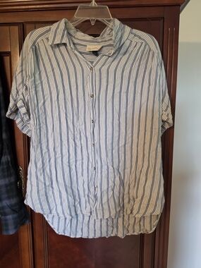 Universal Thread Blue and White Striped Button-Down Blouse